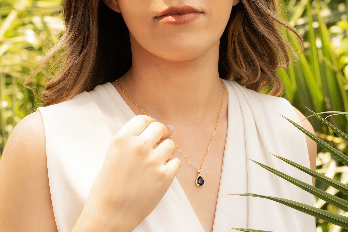 Safir Taşlı Damla Kolye | 925 Gümüş