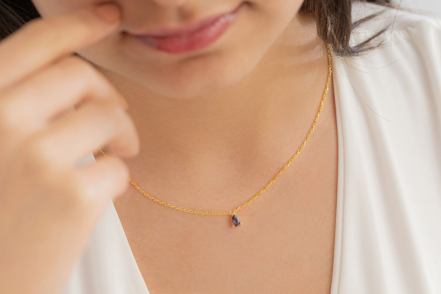 Damla Taşlı Kolye | 14 Ayar Altın
