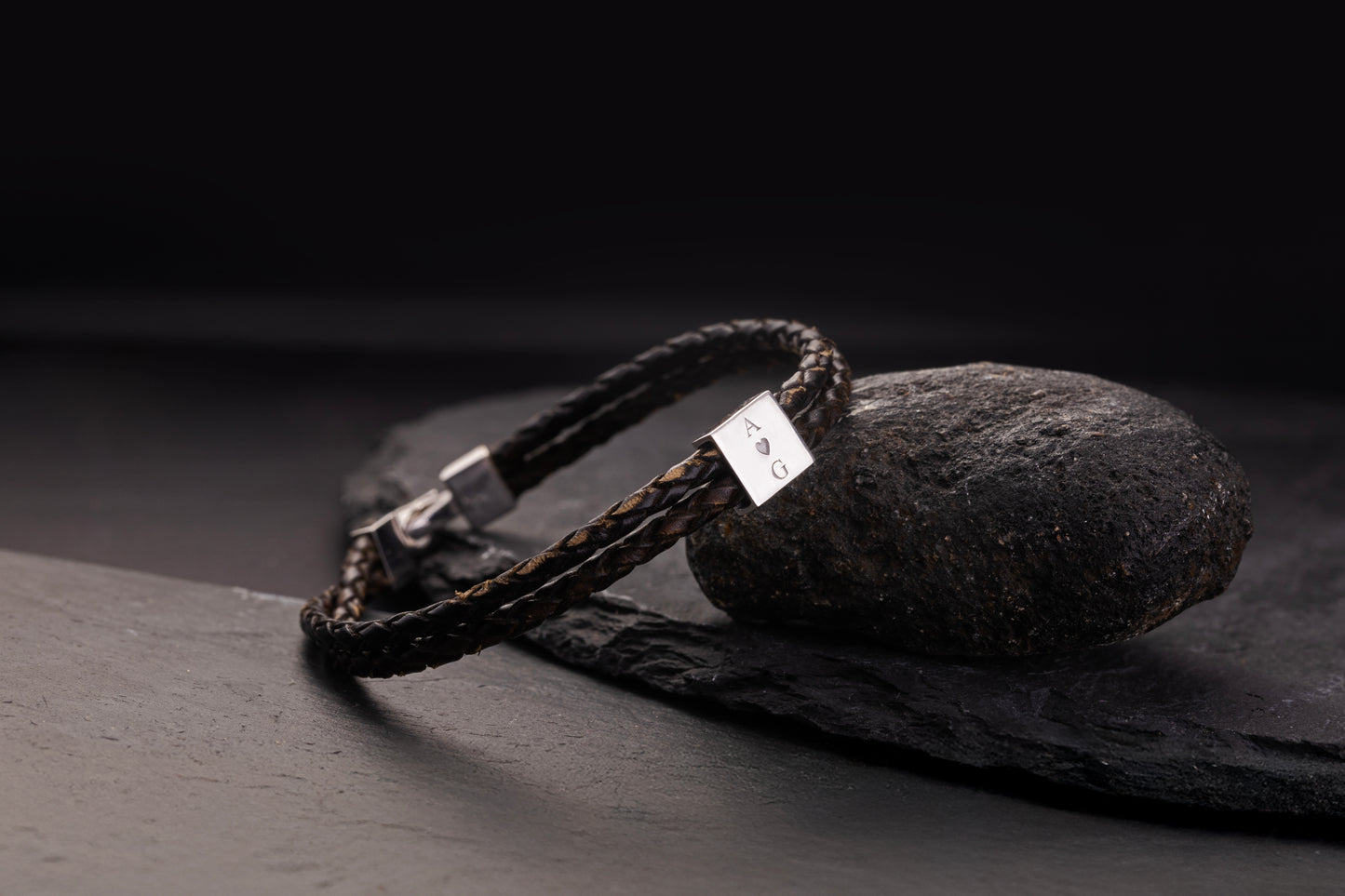 Kare Baget Örgülü Deri Bileklik | 925 Gümüş