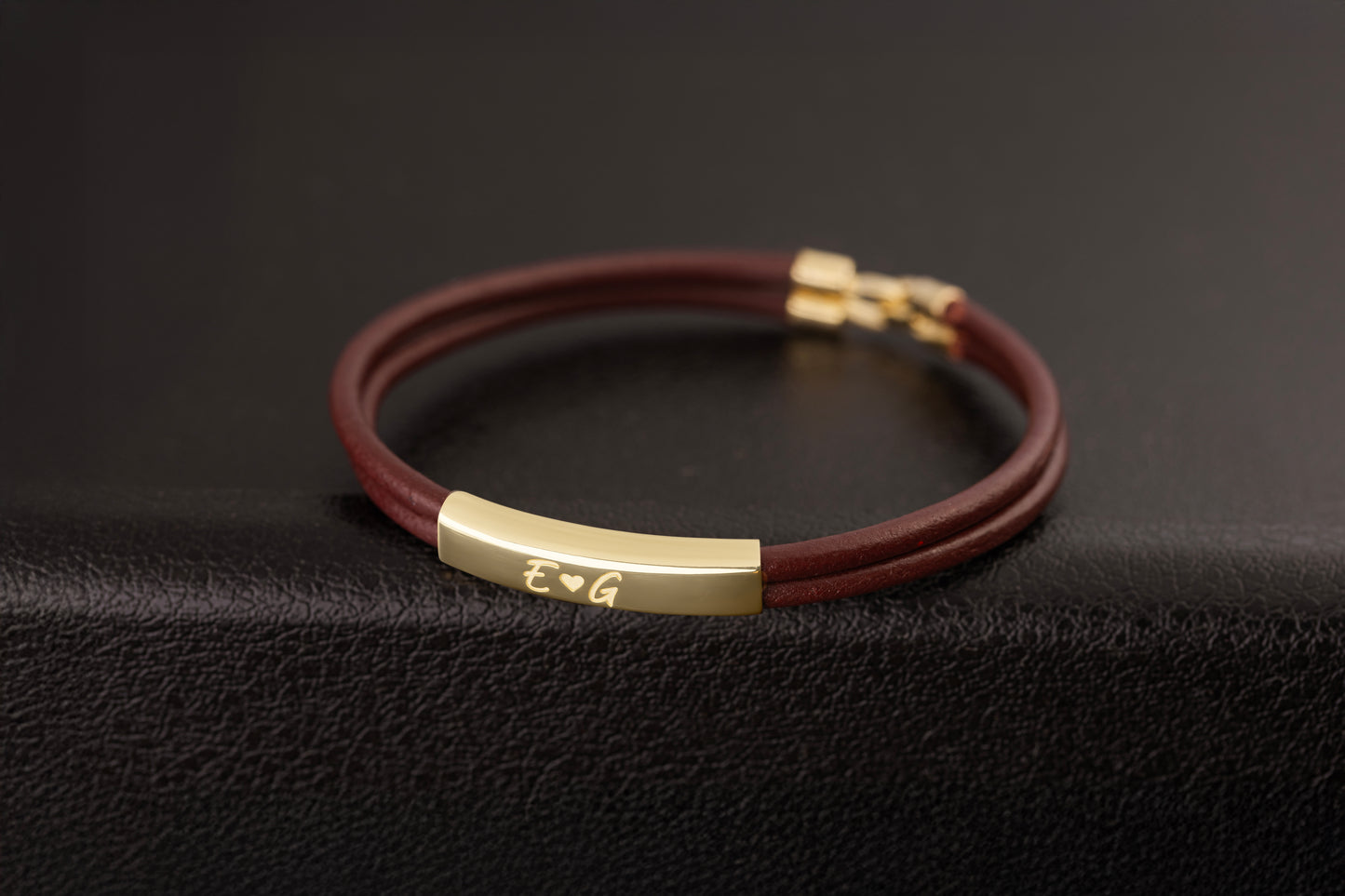 Bombeli Baget Düz Deri Bileklik | 925 Gümüş