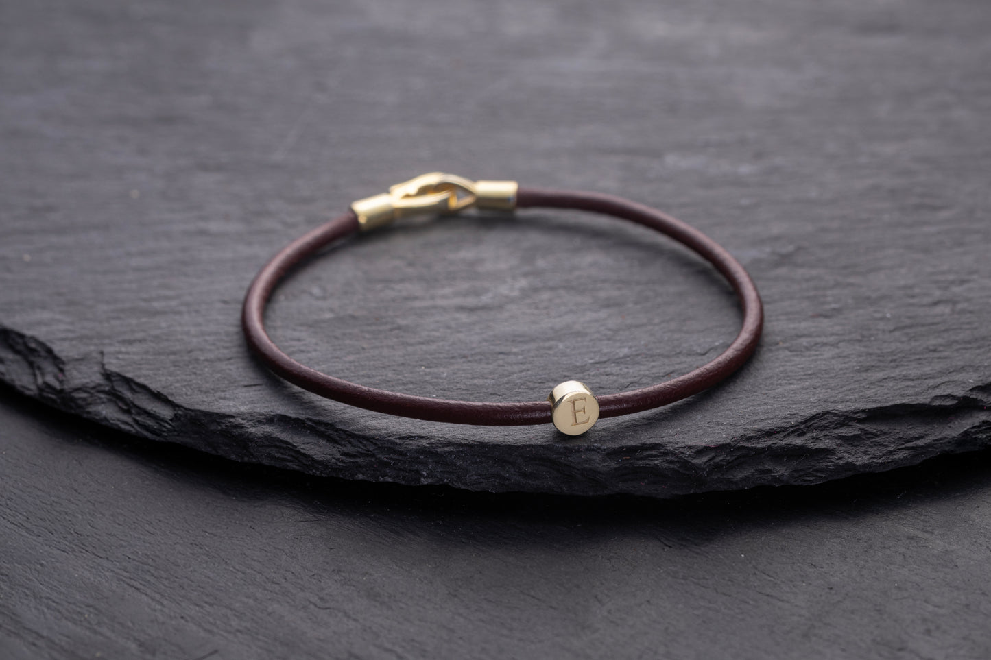 Tek Harfli Düz Deri Bileklik | 925 Gümüş
