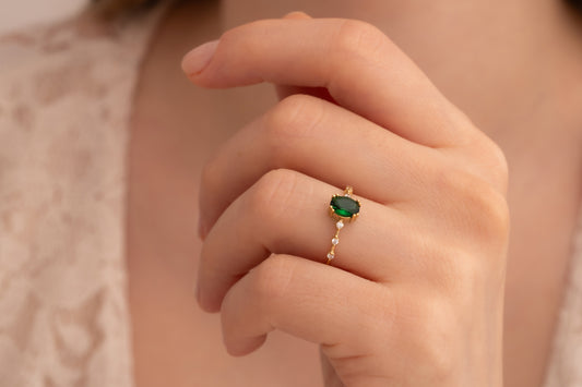 Zirkon Taşlı Oval Yüzük | 14 Ayar Altın