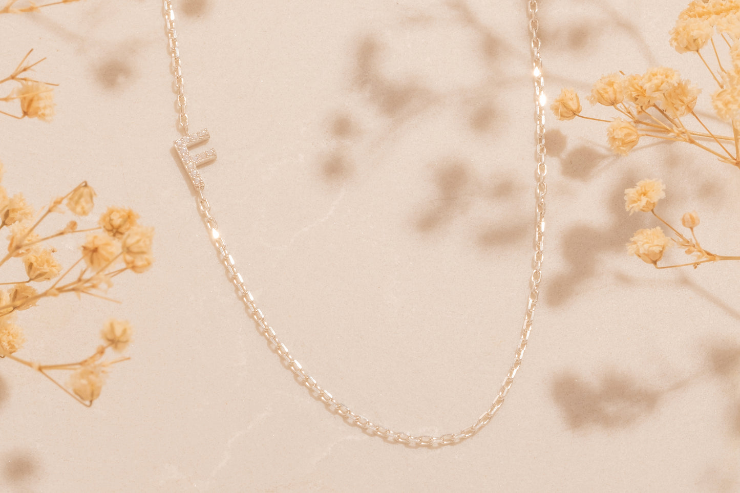 Tek Harfli Taşlı Köprücük Kolye | 14 Ayar Altın