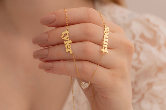 İki İsimli Kalpli Kolye | 14 Ayar Altın