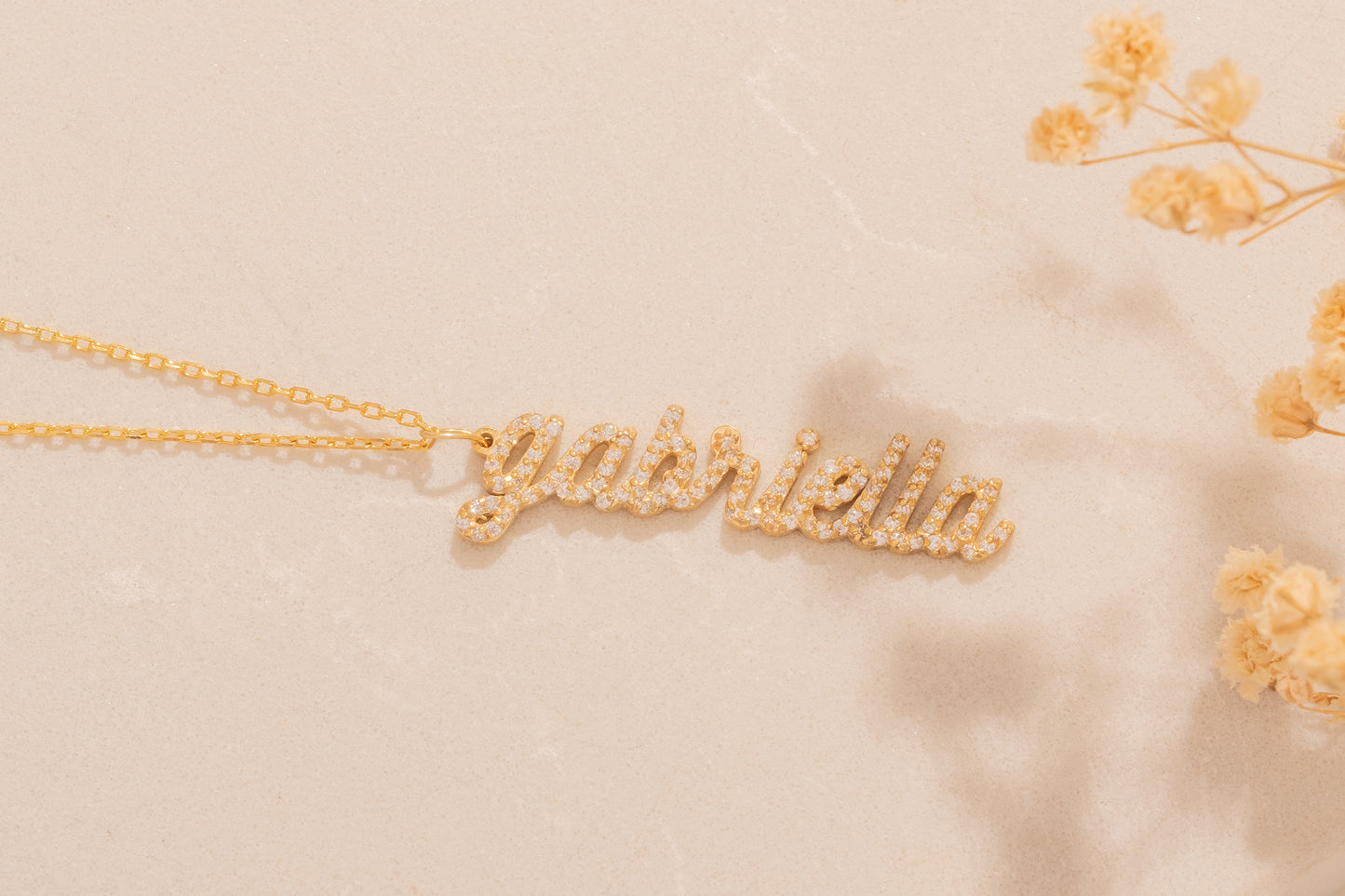 Zirkon Taşlı Dikey İsim Kolye | 14 Ayar Altın