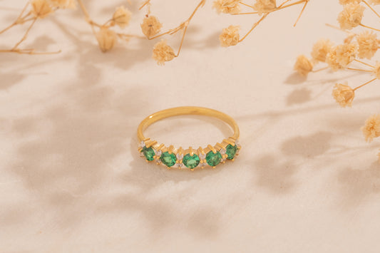 5 Yuvarlak Taşlı Renkli Yüzük | 925 Gümüş