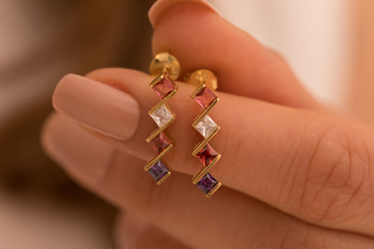 Doğum Taşlı Tek Sıra Küpe | 925 Gümüş