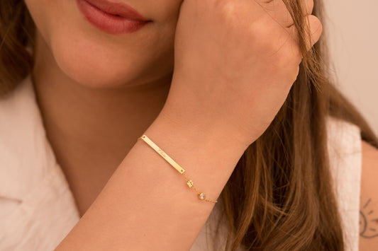 Doğum Taşlı Pati Figürlü İsim Bileklik | 925 Gümüş