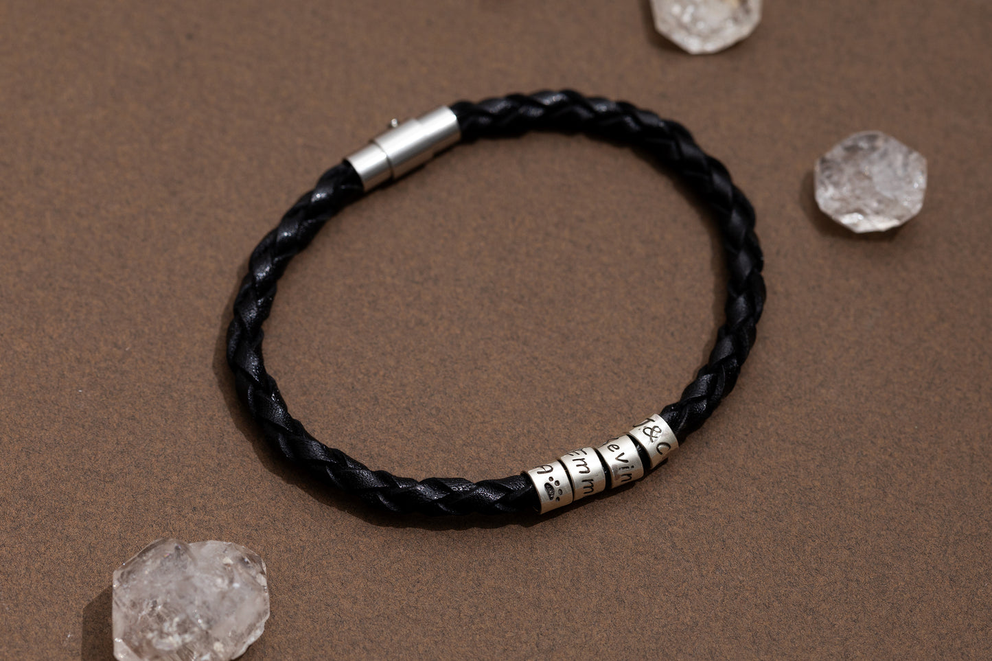 Tek Sargılı Erkek Deri İsim Bileklik | 925 Gümüş