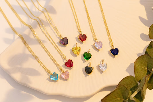 Doğum Taşlı Renkli Kalp Kolye | 925 Gümüş