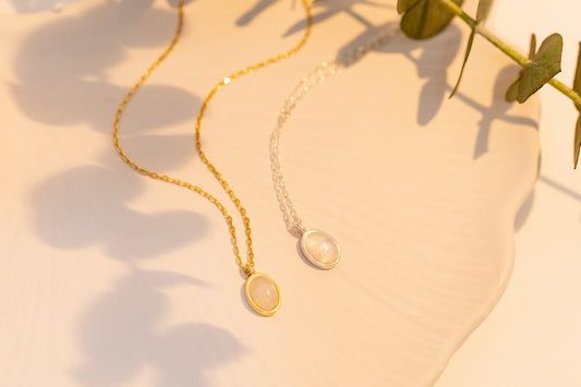 Oval Ay Taşı Kolye | 925 Gümüş