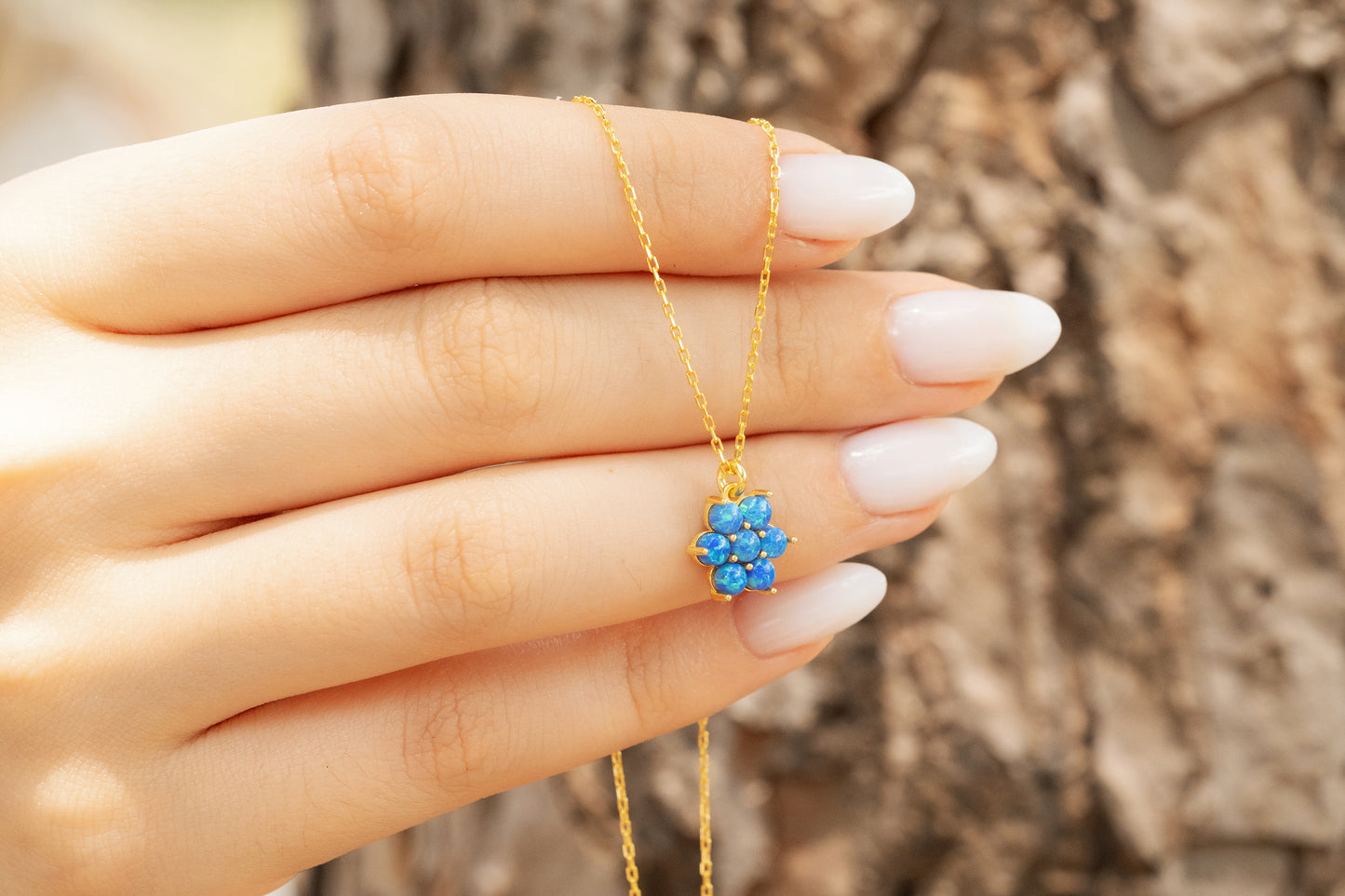 Çiçek Figürlü Mavi Opal Taşlı Kolye | 925 Gümüş