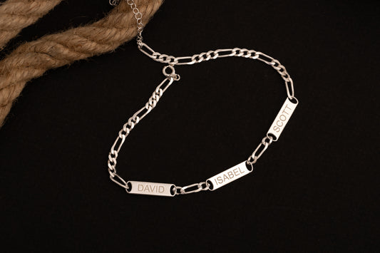Figaro Zincirli Baget İsim Bileklik | 925 Gümüş