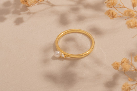 Zirkon Taşlı İnci Yüzük | 925 Gümüş