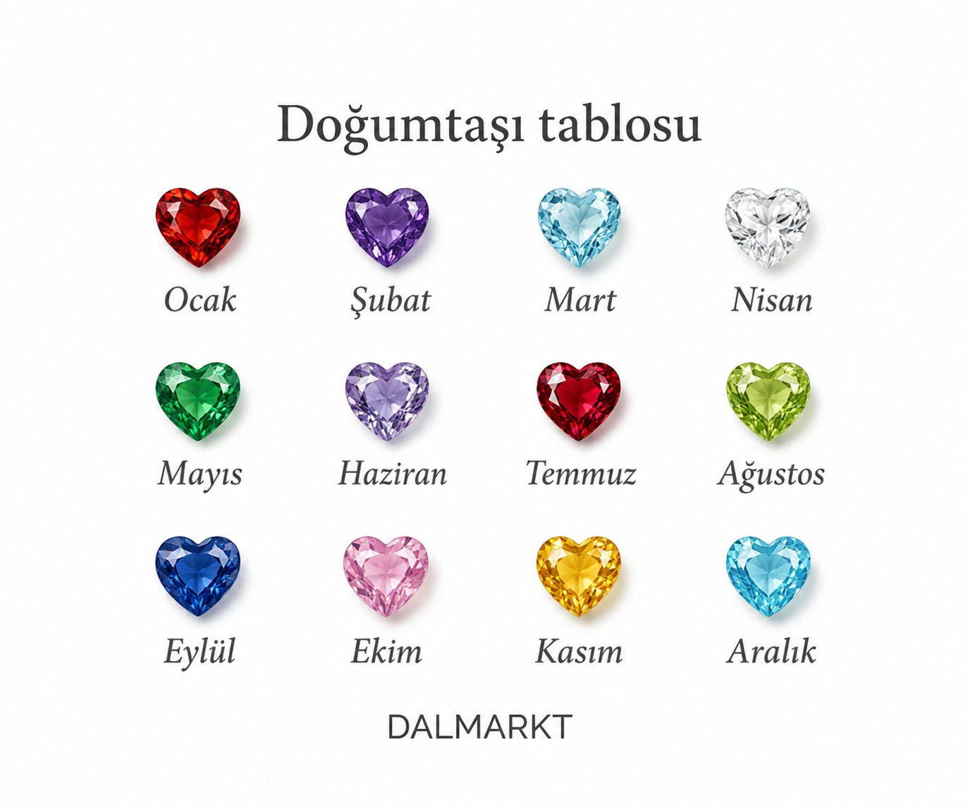 Doğum Taşlı Renkli Kalp Kolye | 925 Gümüş