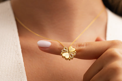 Taşlı Mıknatıslı Harfli Kalp Yonca Kolye | 925 Gümüş