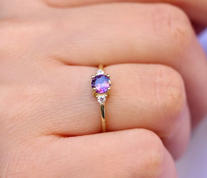 Ametist Doğum Taşlı Yüzük | 14 Ayar Altın