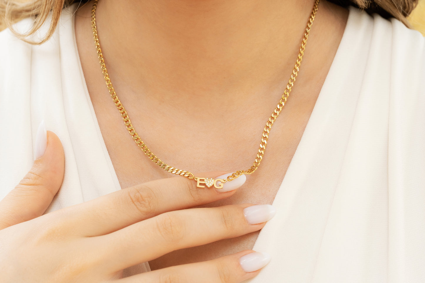 Gurmet Zincirli İki Harfli Kalpli Kolye | 925 Gümüş