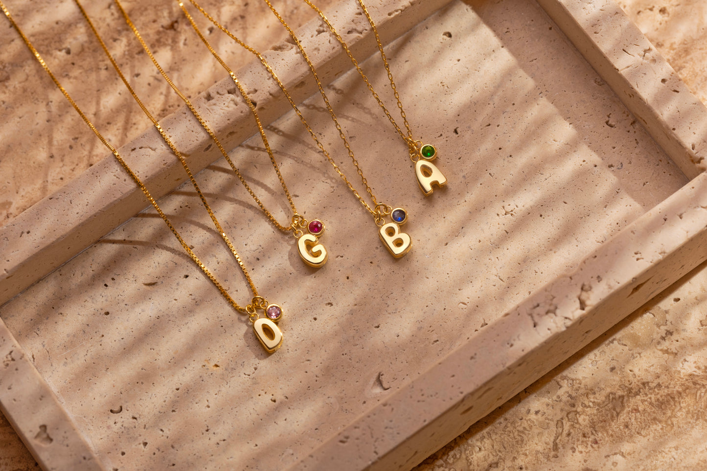 Doğum Taşlı Balon Harf Kolye | 925 Gümüş
