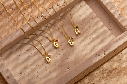 Doğum Taşlı Balon Harf Kolye | 925 Gümüş