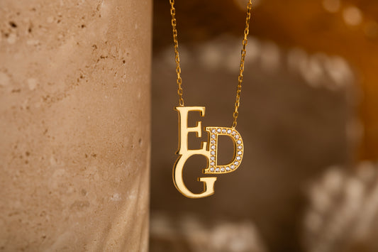 Tek Harf Taşlı Harfli Kolye | 925 Gümüş