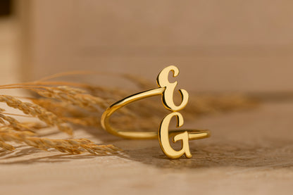 İki Harfli Döküm El Yazısı Ayarlanabilir Yüzük | 925 Gümüş