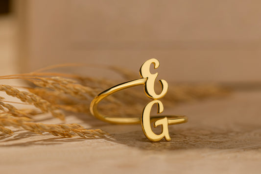 İki Harfli Döküm El Yazısı Ayarlanabilir Yüzük | 925 Gümüş