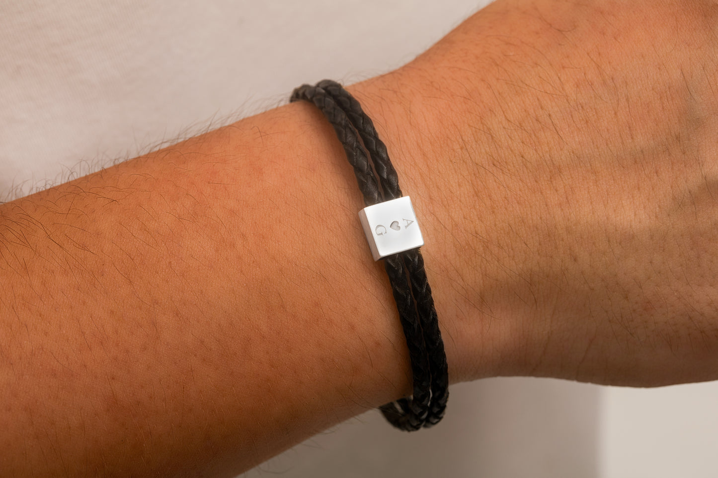 Kare Baget Örgülü Deri Bileklik | 925 Gümüş