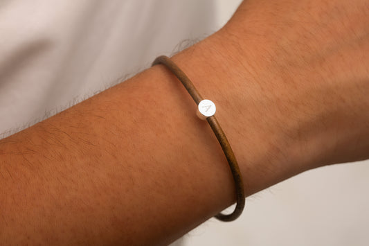 Tek Harfli Düz Deri Bileklik | 925 Gümüş