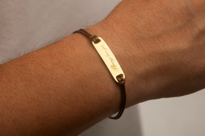 Dikdörtgen Baget Gold Kaplama Kahverengi İnce Örgülü Deri Bileklik | 925 Gümüş