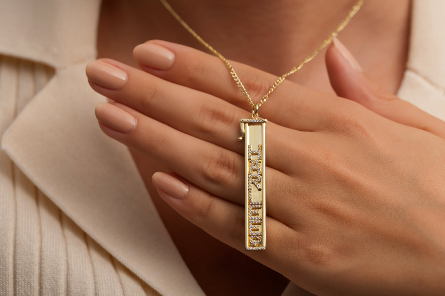 Taşlı Harf Baget Kolye | 925 Gümüş