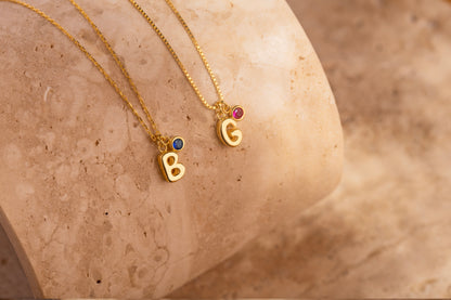 Doğum Taşlı Balon Harf Kolye | 925 Gümüş