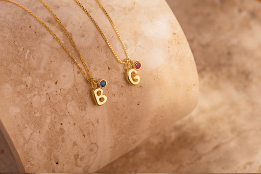 Doğum Taşlı Balon Harf Kolye | 925 Gümüş