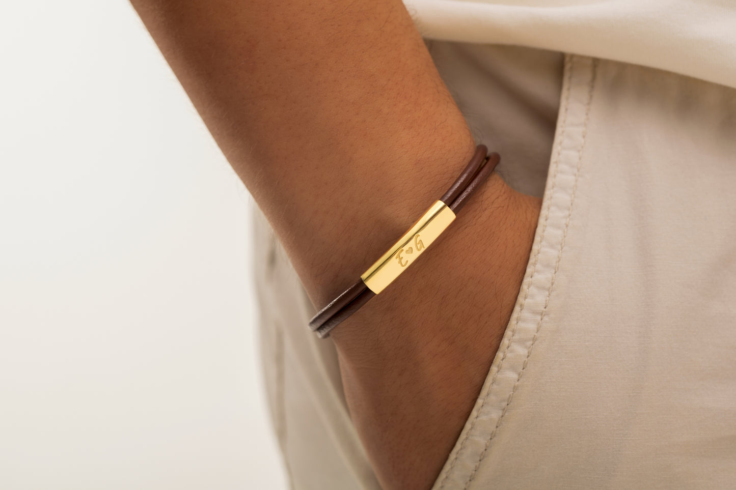 Bombeli Baget Düz Deri Bileklik | 925 Gümüş