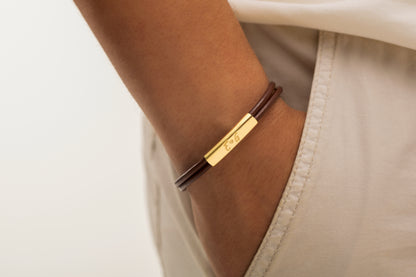 Bombeli Baget Düz Deri Bileklik | 925 Gümüş