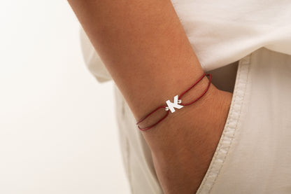 Tek Harfli İnce Örgülü Deri Bileklik | 925 Gümüş