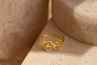 Minimal Doğum Çiçeği Figürlü Yüzük | 925 Gümüş