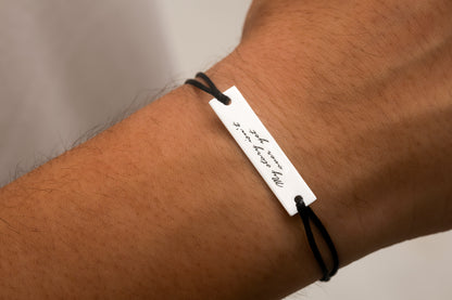 Gümüş Kaplama Dikdörtgen Baget Siyah İnce Örgülü Deri Bileklik | 925 Gümüş