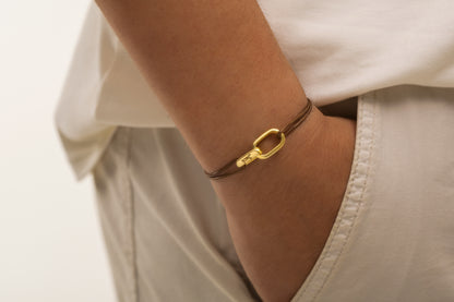 Zincir Halkalı Kahverengi İnce Örgülü Deri Bileklik | 925 Gümüş