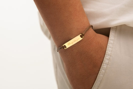 Dikdörtgen Baget Gold Kaplama Kahverengi İnce Örgülü Deri Bileklik | 925 Gümüş