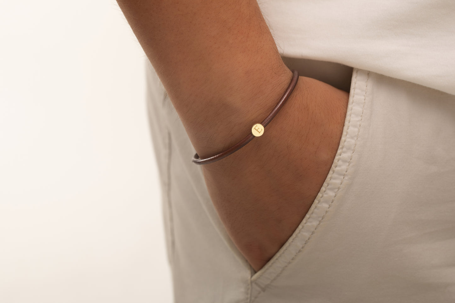 Tek Harfli Düz Deri Bileklik | 925 Gümüş