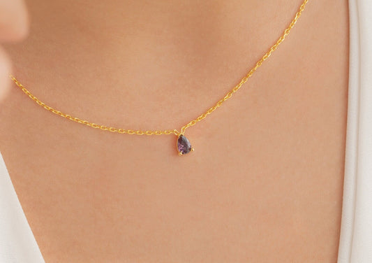 Damla Taşlı Kolye | 14 Ayar Altın