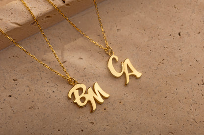 Döküm El Yazısı İki Harfli Kolye | 925 Gümüş