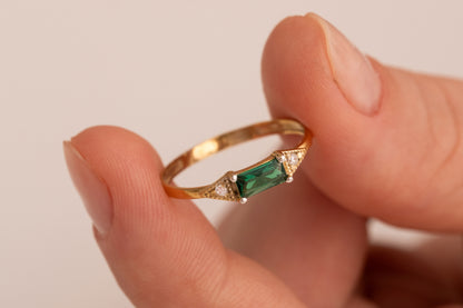 Baget Taşlı Minimal Yüzük | 14 Ayar Altın