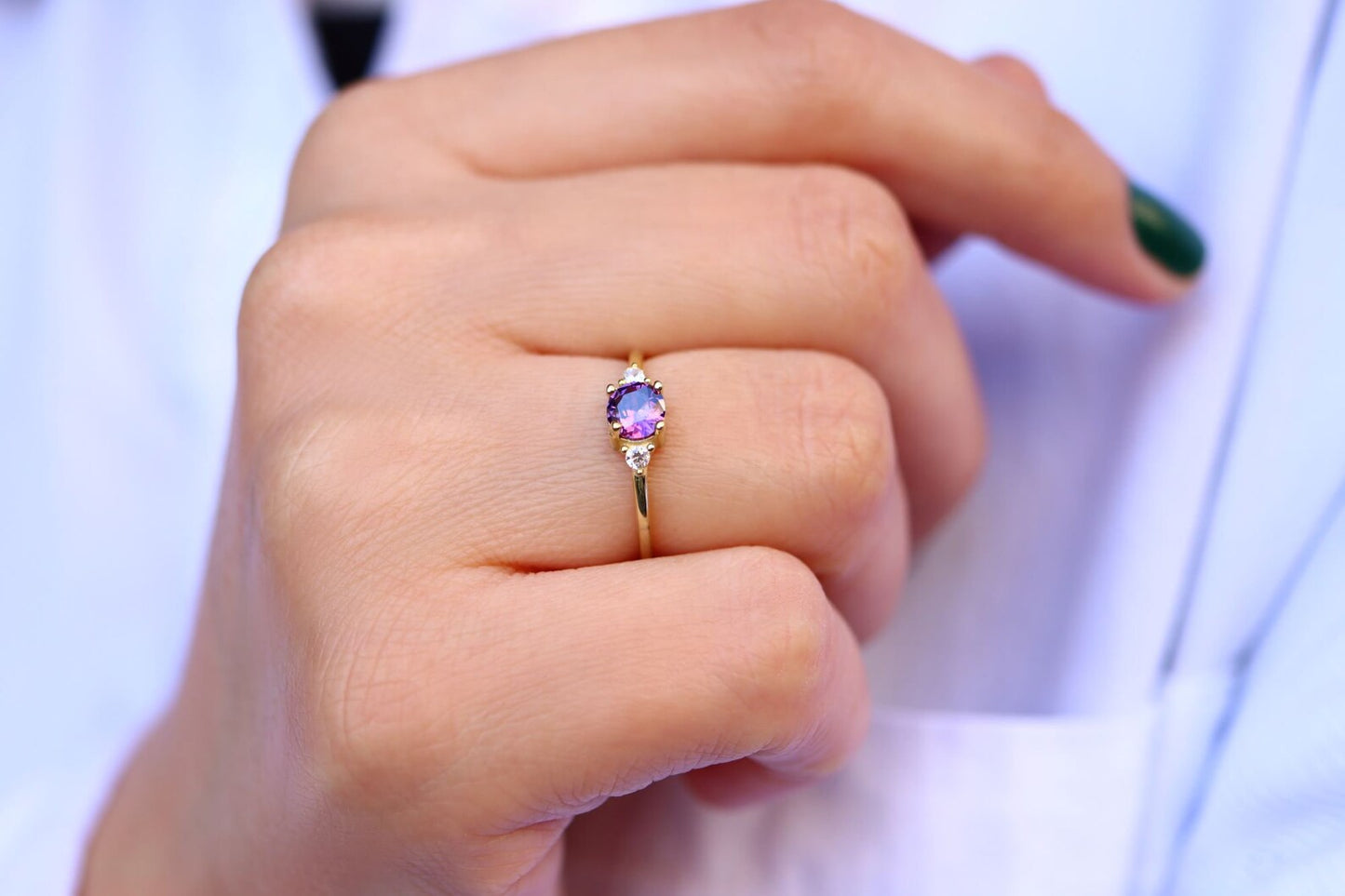 Ametist Doğum Taşlı Yüzük | 14 Ayar Altın