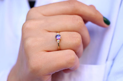 Ametist Doğum Taşlı Yüzük | 14 Ayar Altın