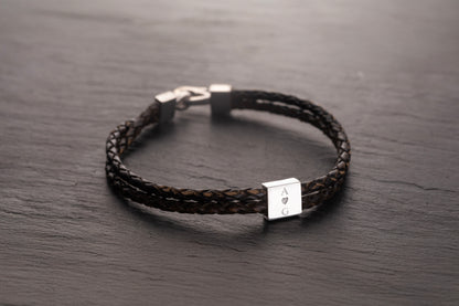 Kare Baget Örgülü Deri Bileklik | 925 Gümüş