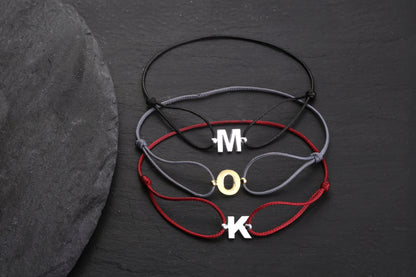 Tek Harfli İnce Örgülü Deri Bileklik | 925 Gümüş