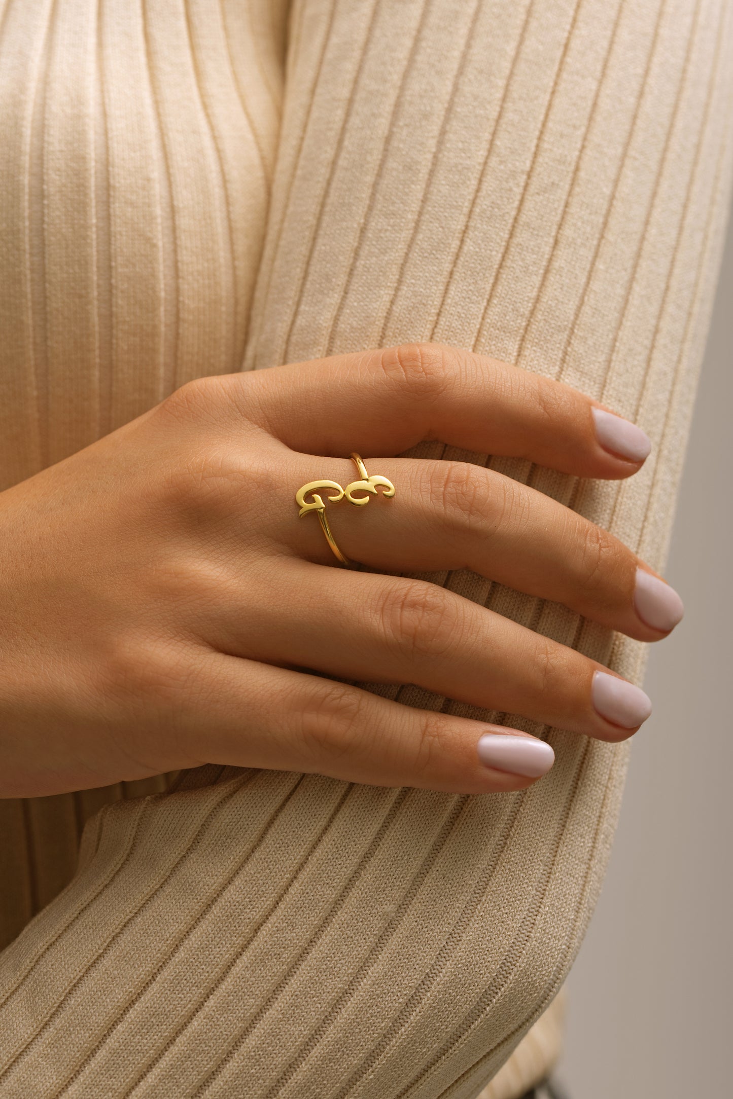 İki Harfli Döküm El Yazısı Ayarlanabilir Yüzük | 925 Gümüş