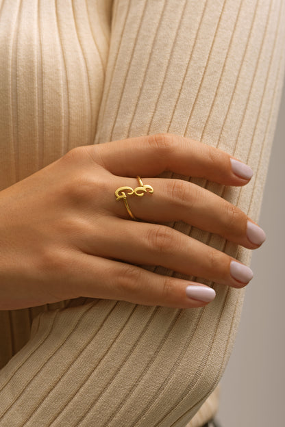 İki Harfli Döküm El Yazısı Ayarlanabilir Yüzük | 925 Gümüş